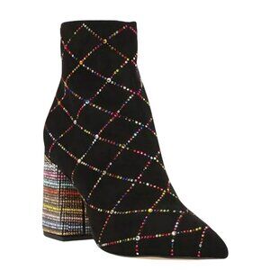Betsey Johnson Kassie Rhinestone Block Heel Zip Ankle Booties Womens 8.5M Black